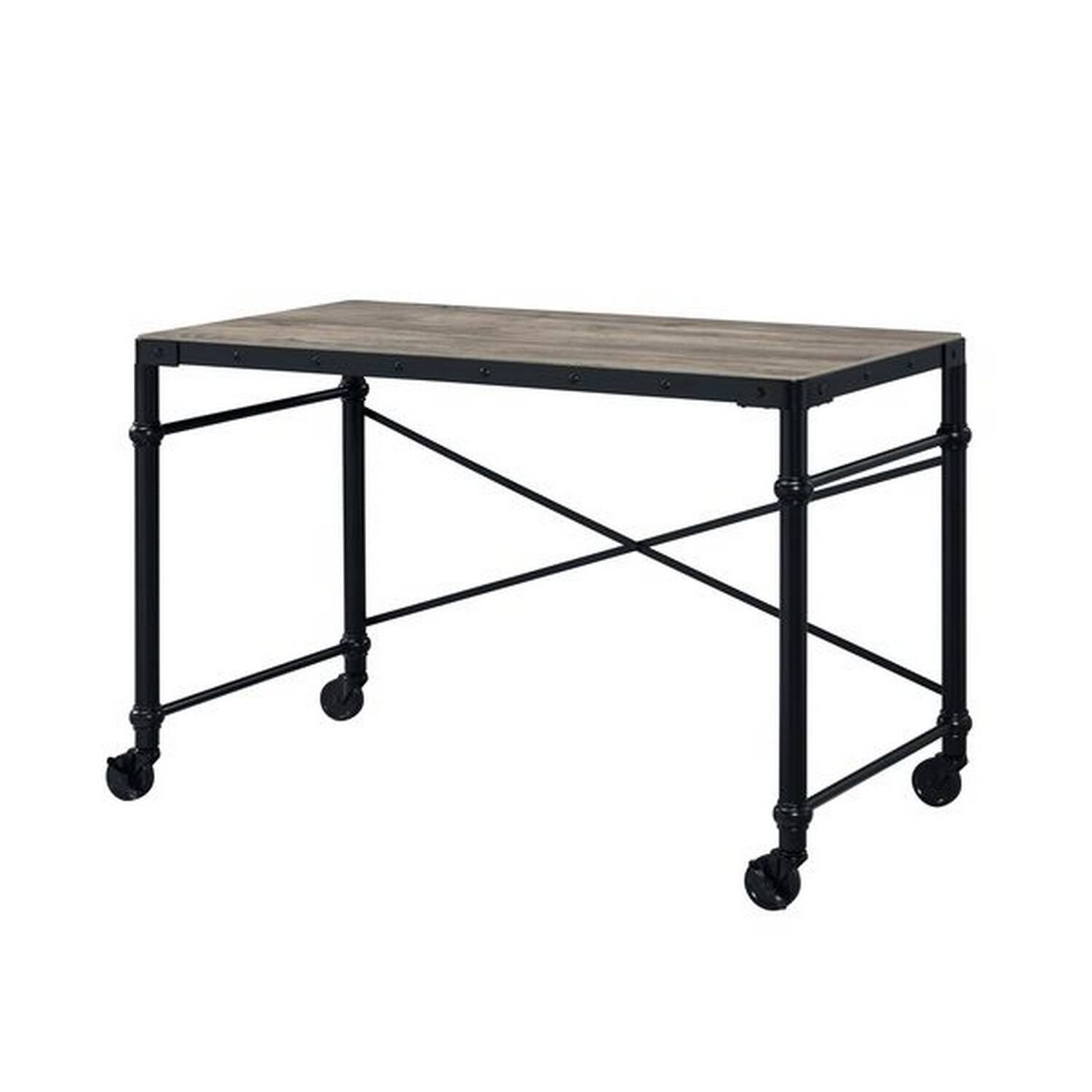 Front. Manhattan Lane - Writing Desk with Casters and Nail Accents, Black - Black.