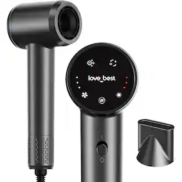 Love Best - Hair Dryer with Touchscreen, Quiet Lightweight High-Speed Blow Dryer with Magnetic Nozzle, Soft-Touch Matte Finish - Gray