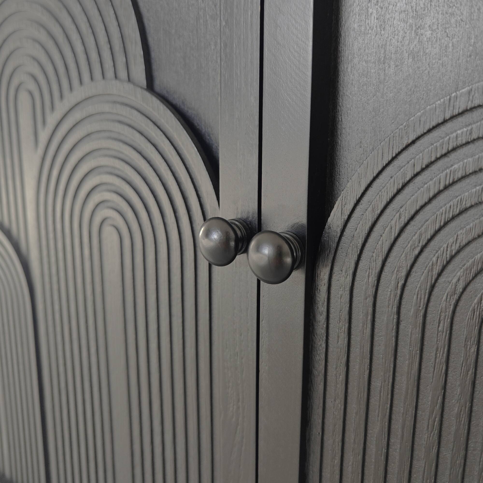 Alt View 4. GOODSILO - Modern Wood Storage Cabinet with Embossed Door Design for Living Room Bedroom or Entryway - Black.