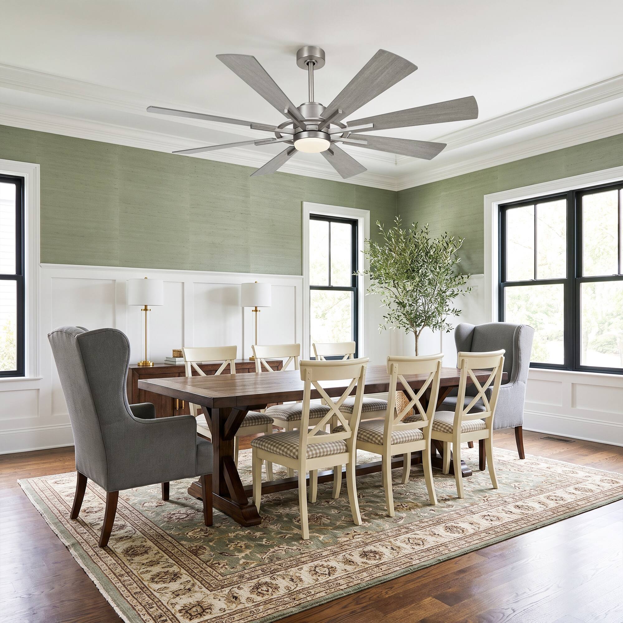 Left. Parrot Uncle - 60" Windmill 8-Blade Ceiling Fan with Dimmable LED Light, Remote Control, Reversible DC Motor - Bronze.