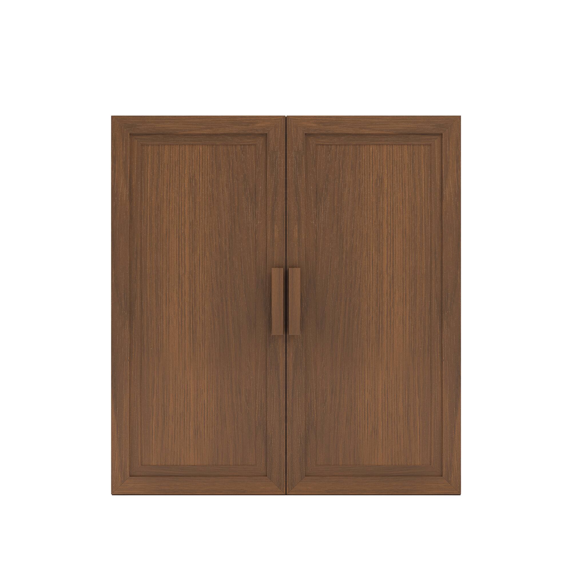 Left. PexFix - 36" Farmhouse Corner Accent Storage Cabinet with Solid Wood Doors and Adjustable Shelves for Space-Saving - Walnut.
