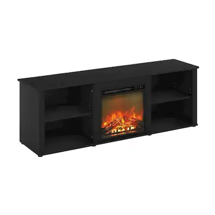 Front. FurniFact - Wood TV Stand with Fireplace, Americano Finish, 70-Inch Wide - Black.