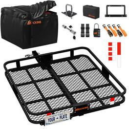 Mockins - 40 in. x 40 in x 6 in. Square Cargo Carrier Hitch Rack w/ 30 Cu Ft. Square Carrier Bag, License Plate Bracket and More