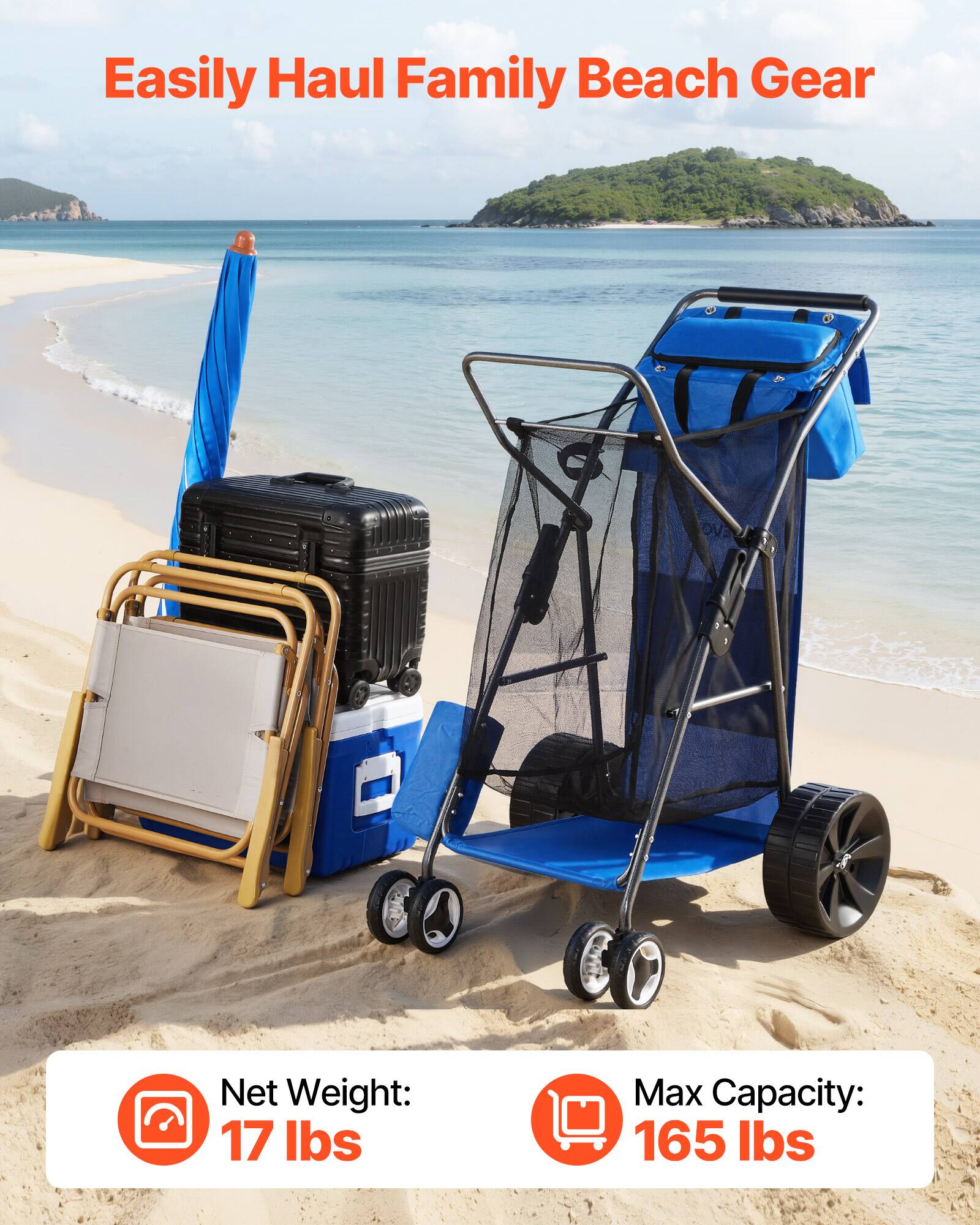 Easily Haul Family Beach Gear

Net Weight: 17 lbs

Max Capacity: 165 lbs