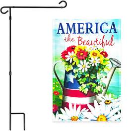 G128 - Combo Pack: 36 x 16 in Garden Flag Stand and 12 x 18 in America the Beautiful Garden Flag - Assorted Colors