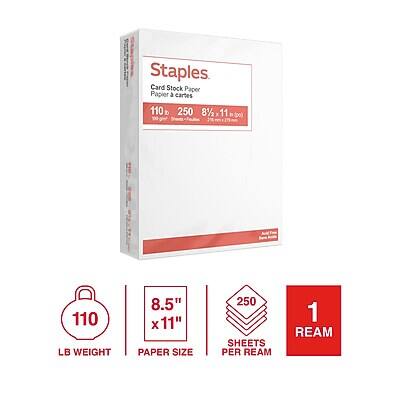 Staples  
Card Stock Paper  
Papier à cartes  

110 lb  
250 sheets  
8½ x 11 in  

110 lb Weight  
8.5" x 11" Paper Size  
250 Sheets per Ream  
1 Ream