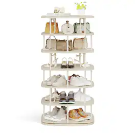 Songmics Home - 7-Tier Shoe Rack, Rotating Shoe Rack Tower, Shoe Closet Organizer, Shoe Shelf, 28-35 Pairs, 23.6 x 23.6 x 47.2 Inches - Cream White