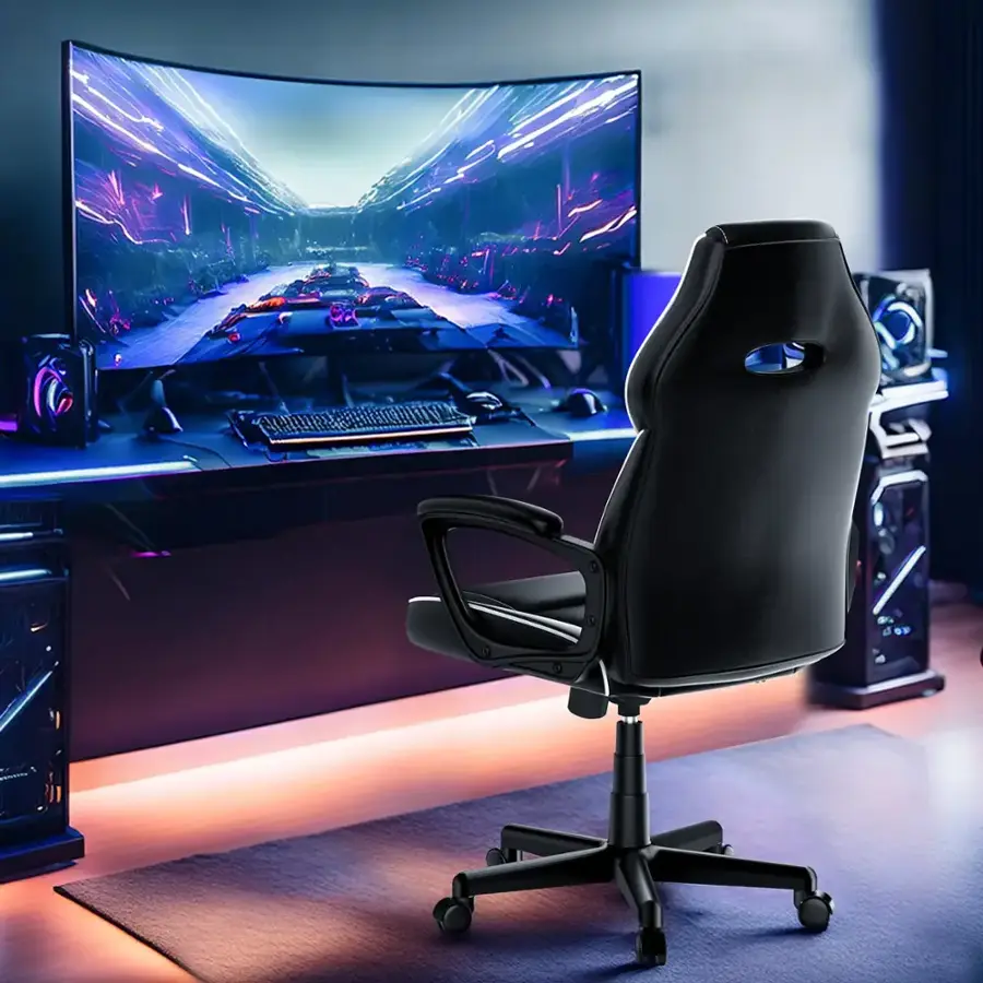Alt View 15. ACGAM - Ergonomic Gaming Chair with Leather, Lumbar Support, Headrest, 360° Swivel, Adjustable Height & Tilt for Home Office - Black.