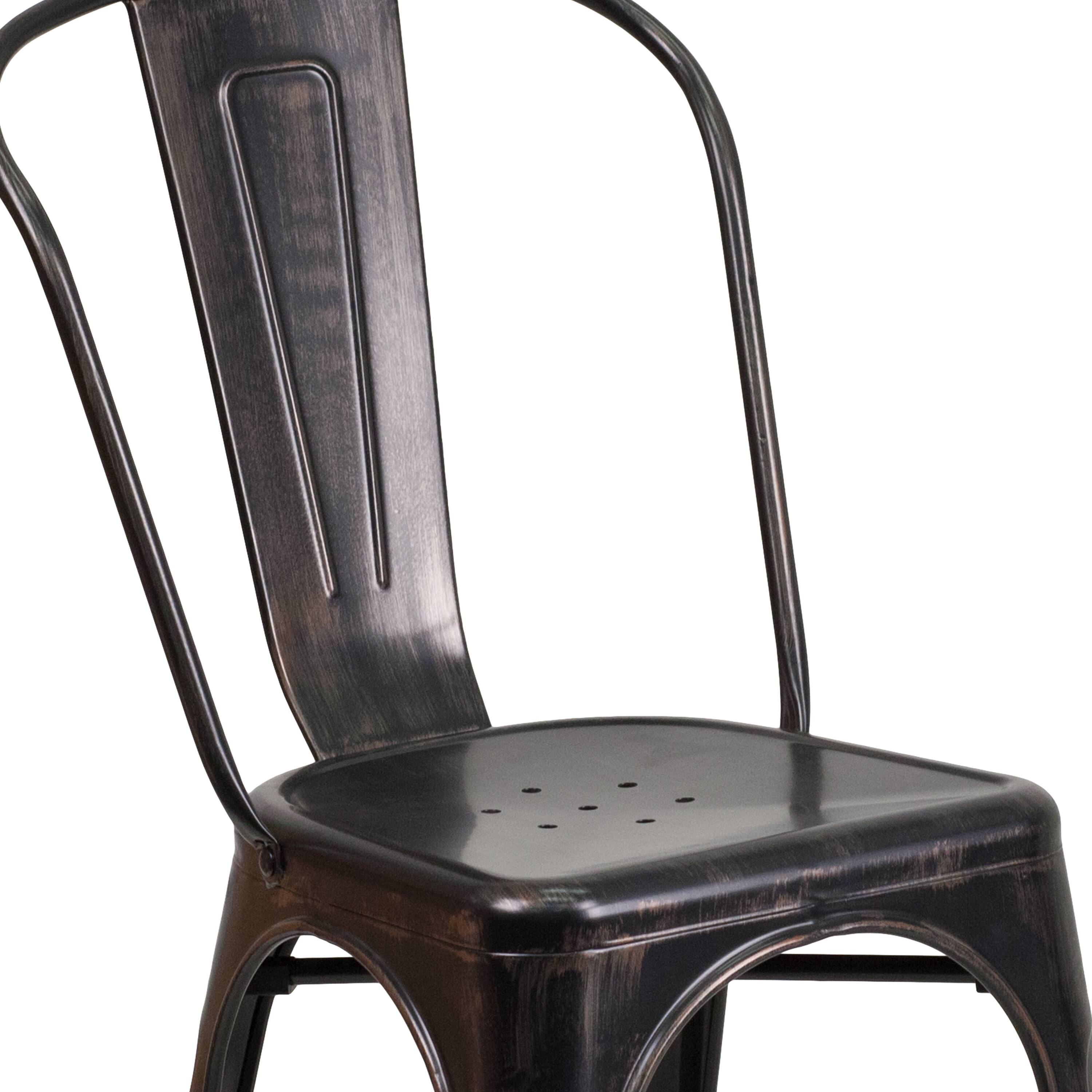 Alt View 9. Emma + Oliver - Commercial Grade Colorful Metal Indoor-Outdoor Stackable Dining Chair - Black-Antique Gold.