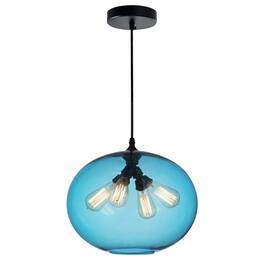 CWI Lighting - Glass 4 Light Down Pendant With Blue Finish - Black