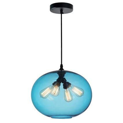 Front. CWI Lighting - Glass 4 Light Down Pendant With Blue Finish - Black.