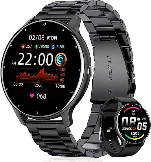 YONWAY - 1.28" HD Smart Watch, Fitness Tracker Watch with Bluetooth Calling, Heart Rate and Sleep Monitor for iPhone & Android - Black - (2025)