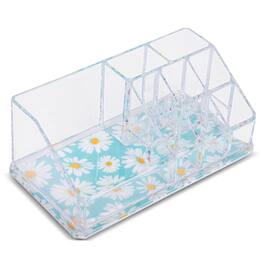 Sorbus - Mini Makeup Organizer With 9 Slots- Daisy Print - Clear