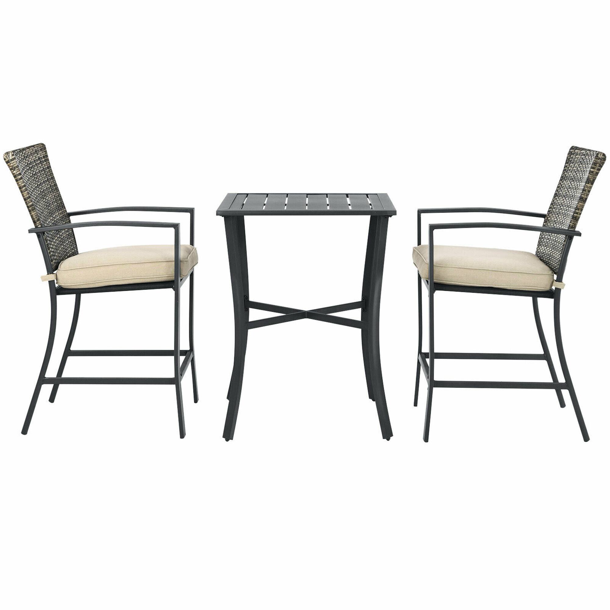 Alt View 4. Gymax - Gymax 3PCS Patio Metal Bar Set Outdoor Conversation Furniture Set w/ Cushions - Grey.
