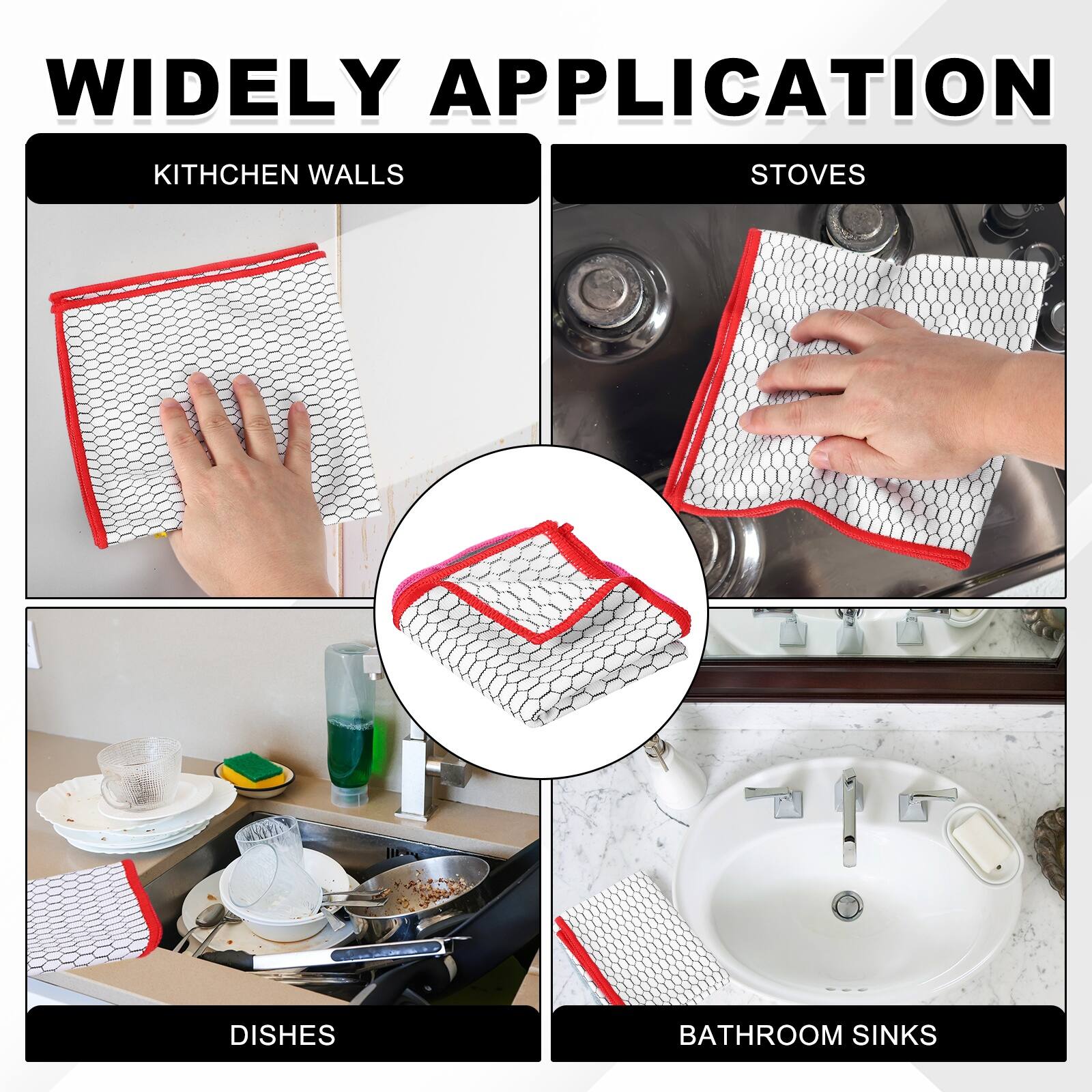 Widely Application  
Kitchen Walls  
Stoves  
Dishes  
Bathroom Sinks