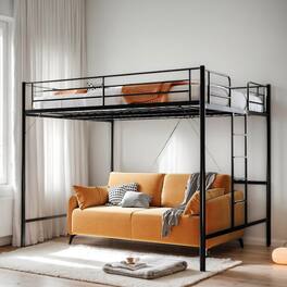 Winado - Loft Bed Queen Size with Flat Ladder High Guardrail Rung Heavy Duty Metal Bed Frame Support for Adults Kids Young Teens - Black