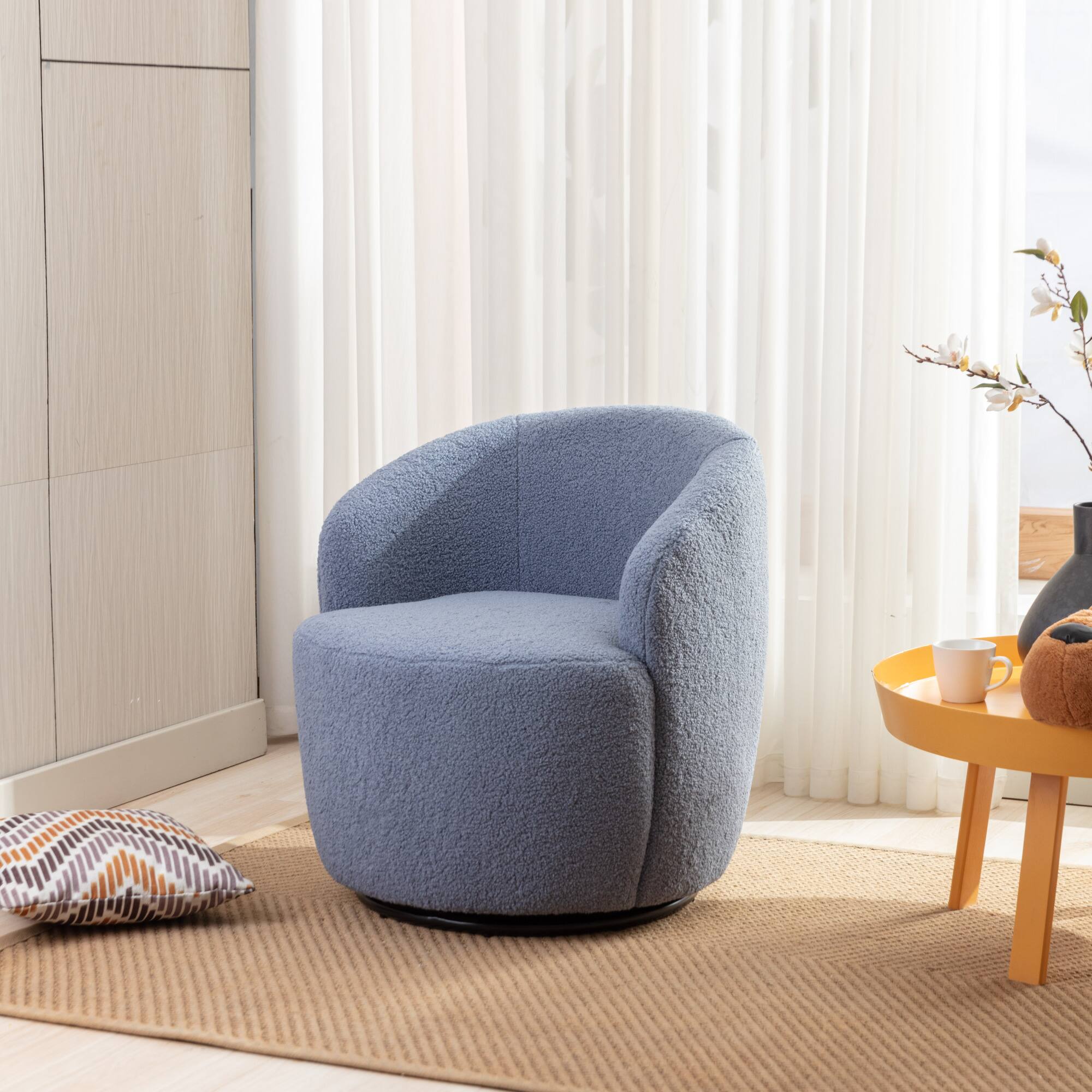 Alt View 7. GOODSILO - Plush Swivel Accent Armchair with Ergonomic Design and 360-Degree Rotation for Modern Interiors - Light Blue.