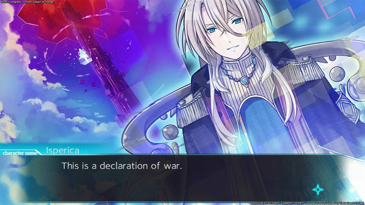 Work in progress. Content subject to change.  
character name: Isperica  
This is a declaration of war.  
2024 DEAF ACTORY AC COMPILE HEART  
Licensed to and published by Eastasiasoft Limited