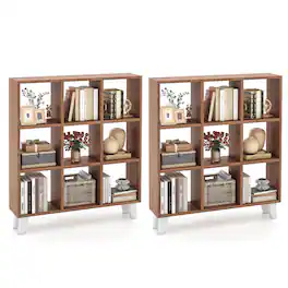 Costway - 2 PCS 9-Cube Bookcase with 6 Removable Shelves Raised Support Feet for Living Room - Brown