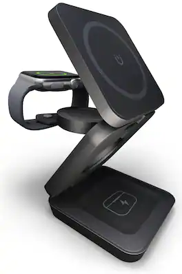 Chargeworx - 3 in 1 Wireless Charging Desk Stand Collapsible Design for Apple Devices - Black