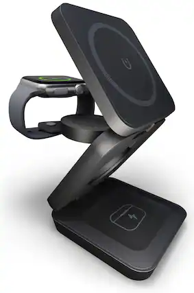 Front. Chargeworx - 3 in 1 Wireless Charging Desk Stand Collapsible Design for Apple Devices - Black.