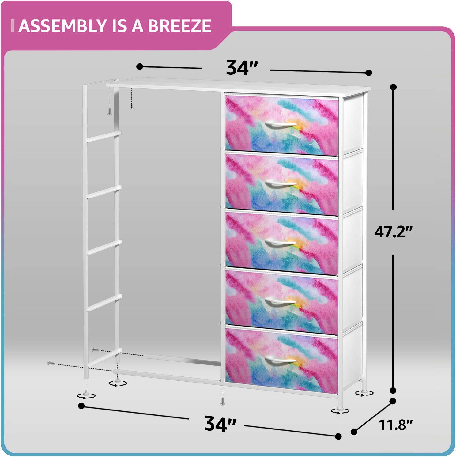 ASSEMBLY IS A BREEZE

34"  
47.2"  
34"  
11.8"