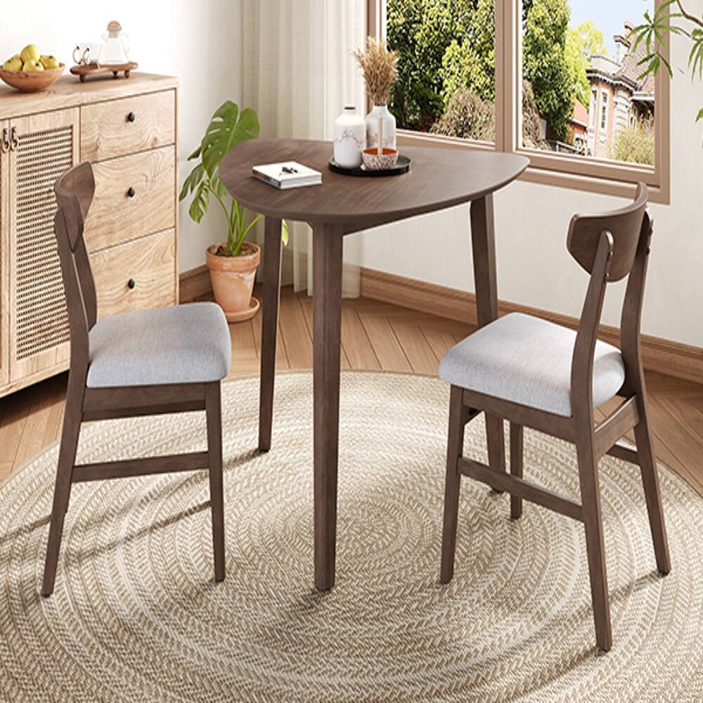 Alt View 2. Loheer - Loheer 3-Piece Table Set Triangular Side Table & Curved Wood Chairs Space-Saving Dining Set Brown Finish - Brown.