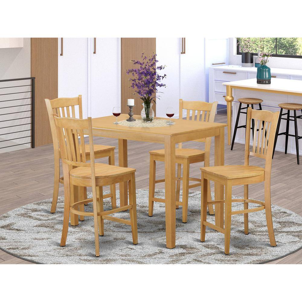 Back. East West Furniture - 5 PC Dining counter height set-pub Table and 4 counter height stool - Oak.