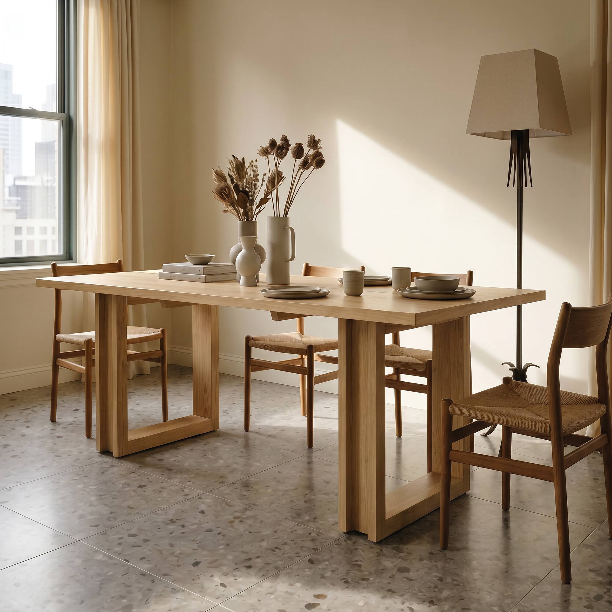 Left. Homsee - Solid Wood Veneer Large Dining Table, Pine & Rubberwood Desk for 8 Seater, Modern Farmhouse Kitchen Table for Home - Wooden.
