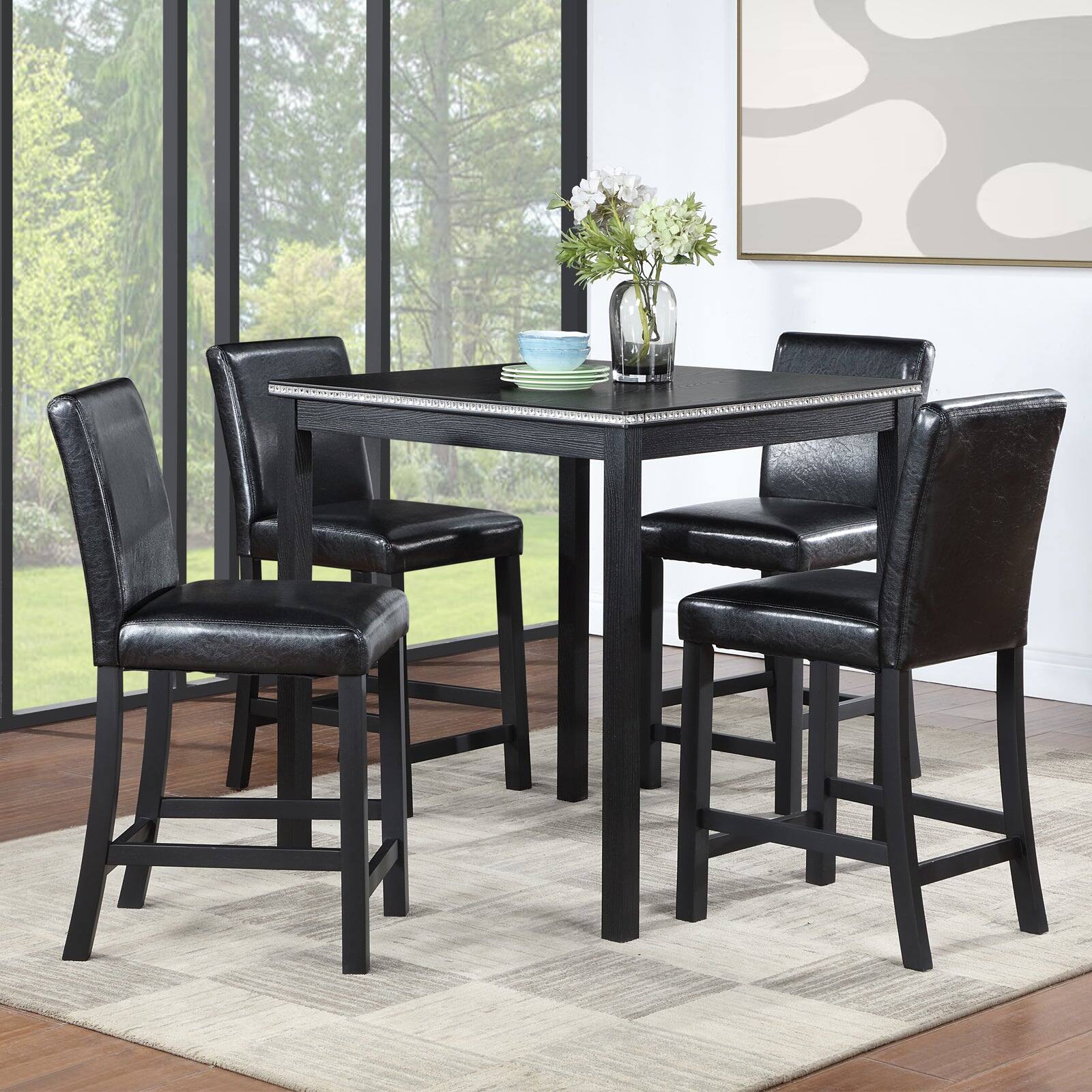Alt View 5. Boyel Living - 5-Piece Counter Height Square Dining Set with Crystal Edge Wood Top and 4 Upholstered Chairs - Black.