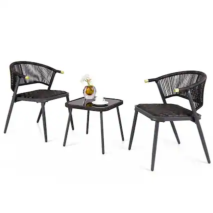 Front. Pefilos - 3 Pieces Patio Rattan Furniture Set, Rattan Furniture Set for Backyard Poolside, Whole Patio Set for Outdoor as Garden - Black.