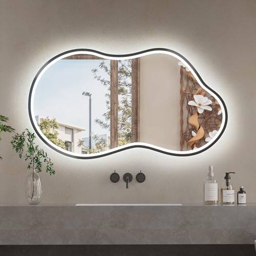 Earthley Blooms - Led Bathroom Mirror With Lights 20 X Frameless Front Backlit Lighted For Wall Mount Dimmable Anti Fog 3 C - Black-20"L x 36"W
