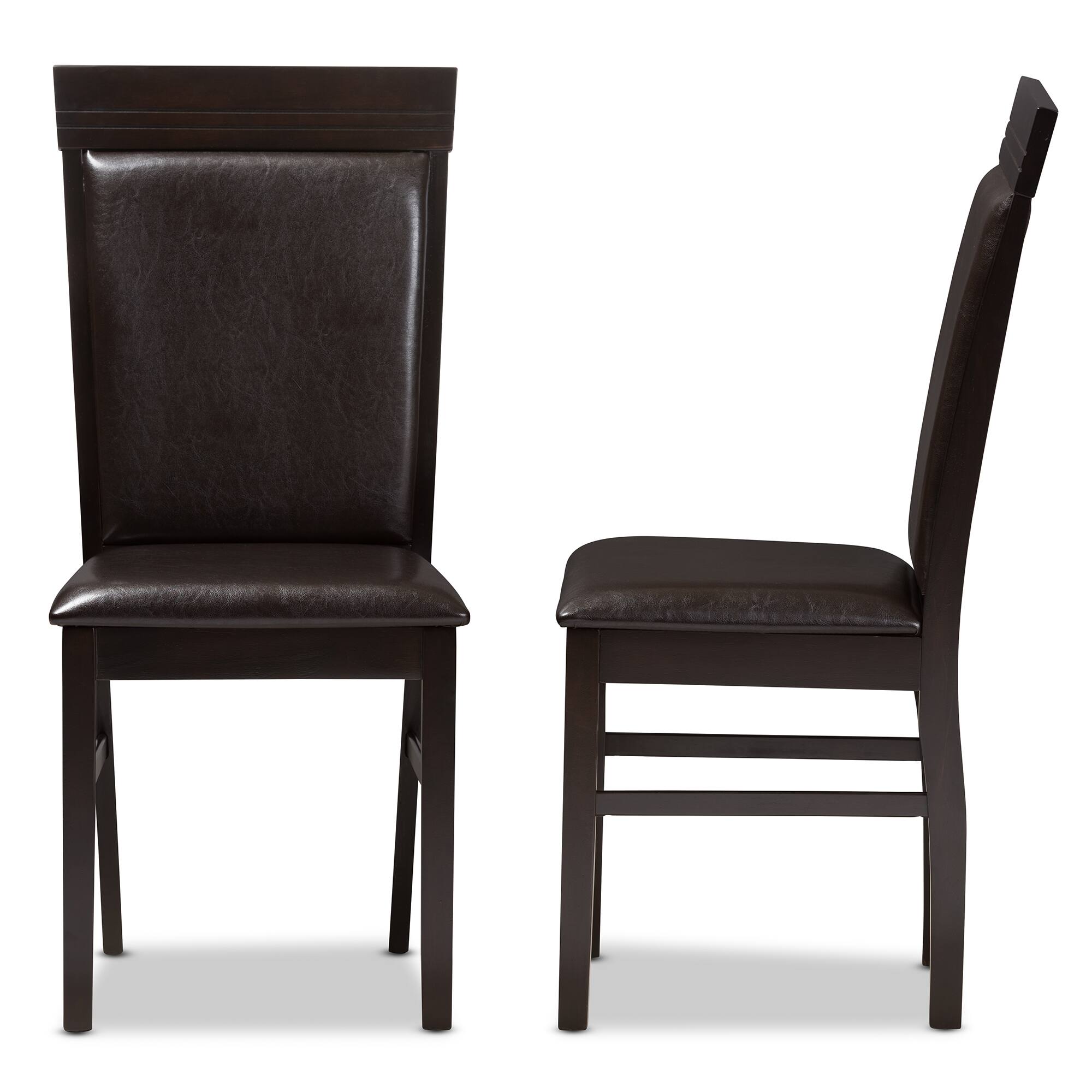 Left. Baxton Studio - Set of 2 Thea Modern and Contemporary Faux Leather Upholstered Dining Chairs - Dark Brown.