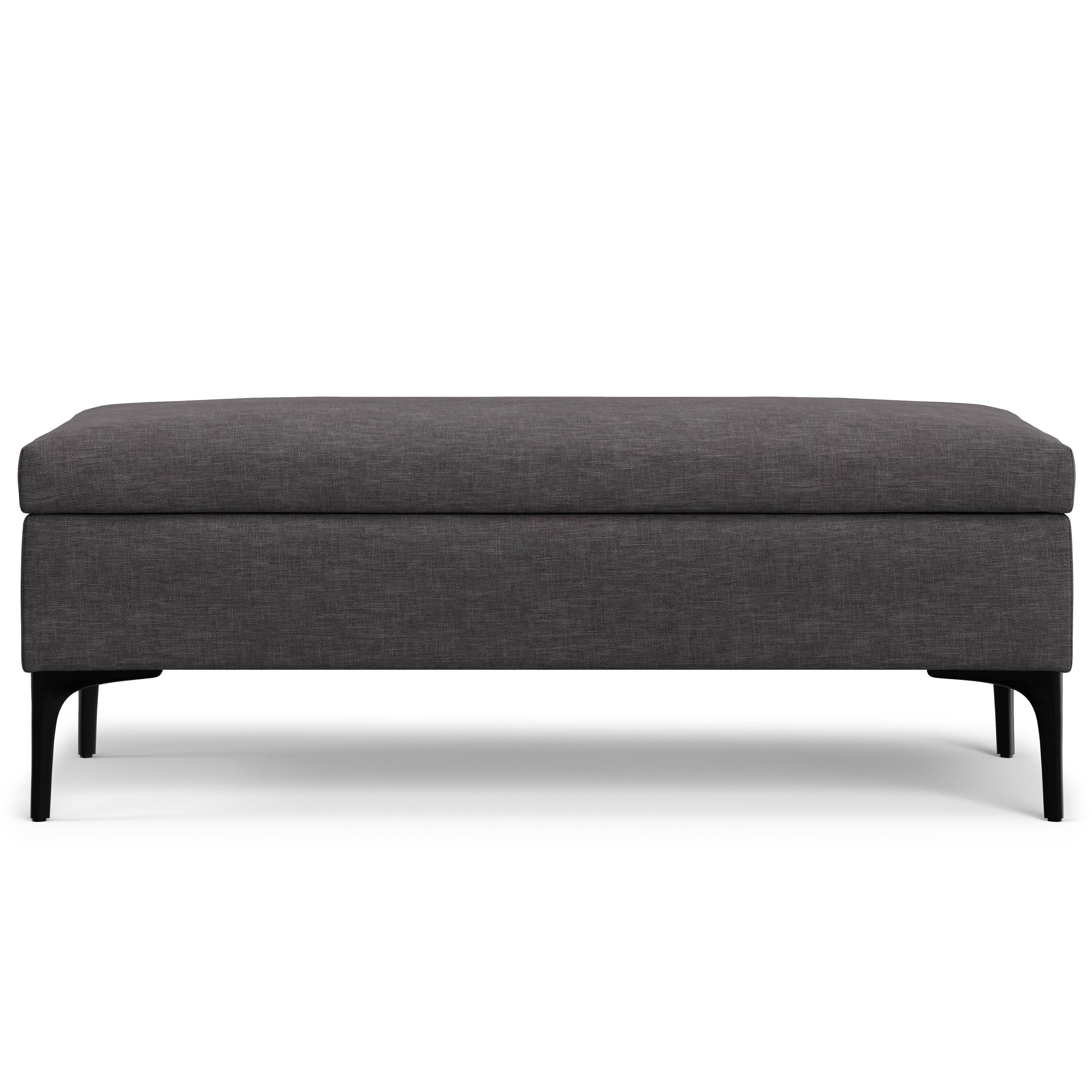 Left. Simpli Home - Rebecca 48 inch Mid Century Modern Coffee Table Storage Ottoman with Lift up Lid in Slate Grey Polyester, Assembled - Slate Grey.