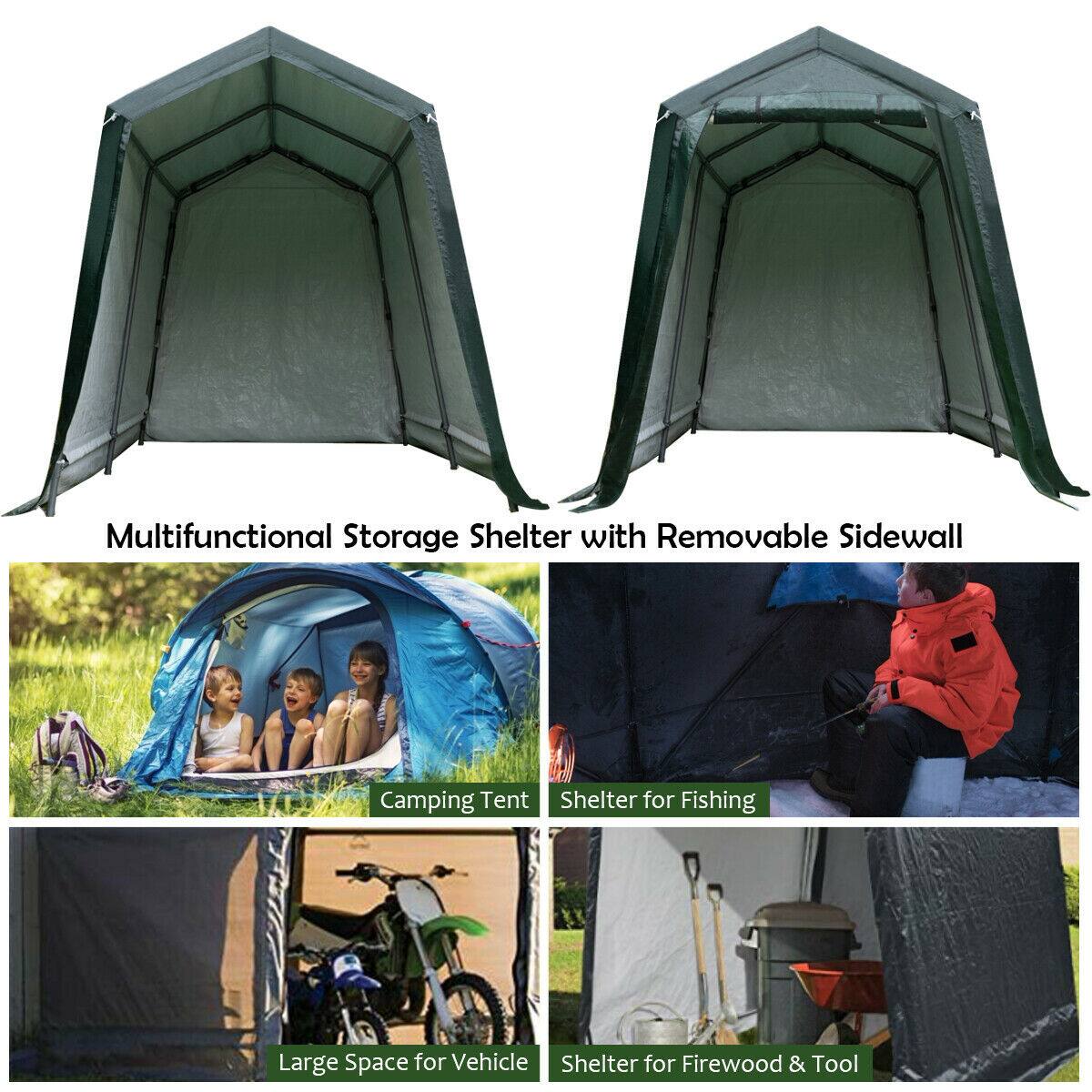 Multifunctional Storage Shelter with Removable Sidewall

Camping Tent

Shelter for Fishing

Large Space for Vehicle

Shelter for Firewood & Tool