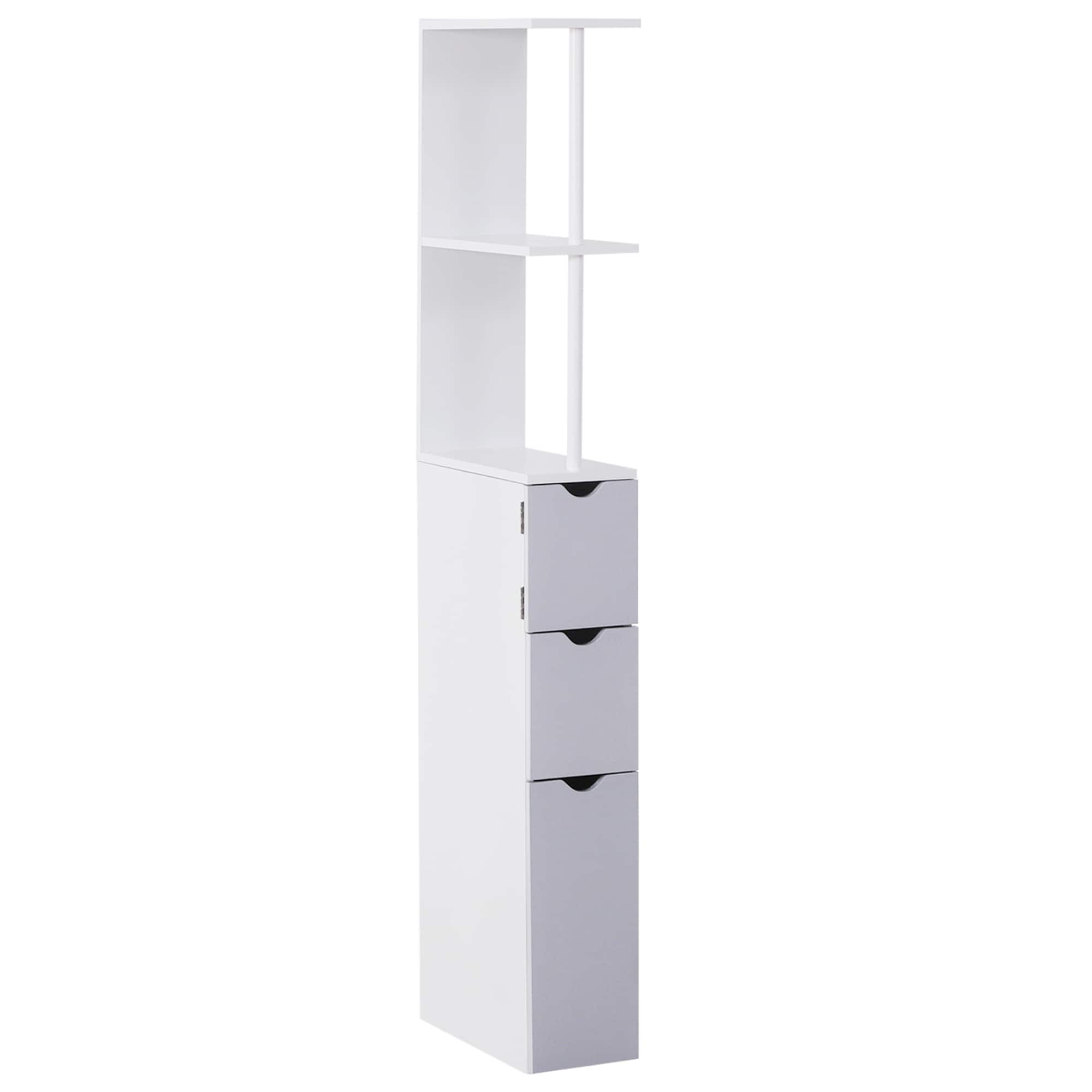 Homcom - 54" Tall Bathroom Storage Cabinet, Freestanding Linen Tower with 2-Tier Shelf and Drawers - White