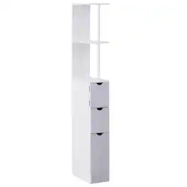 Homcom - 54" Tall Bathroom Storage Cabinet, Freestanding Linen Tower with 2-Tier Shelf and Drawers - White
