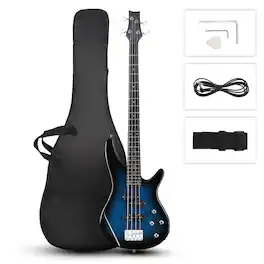 Winado - Electric Bass Guitar 4 String Bass Guitar Kit-Blue Maple Neck, Rosewood Fretboard & Basswood Body