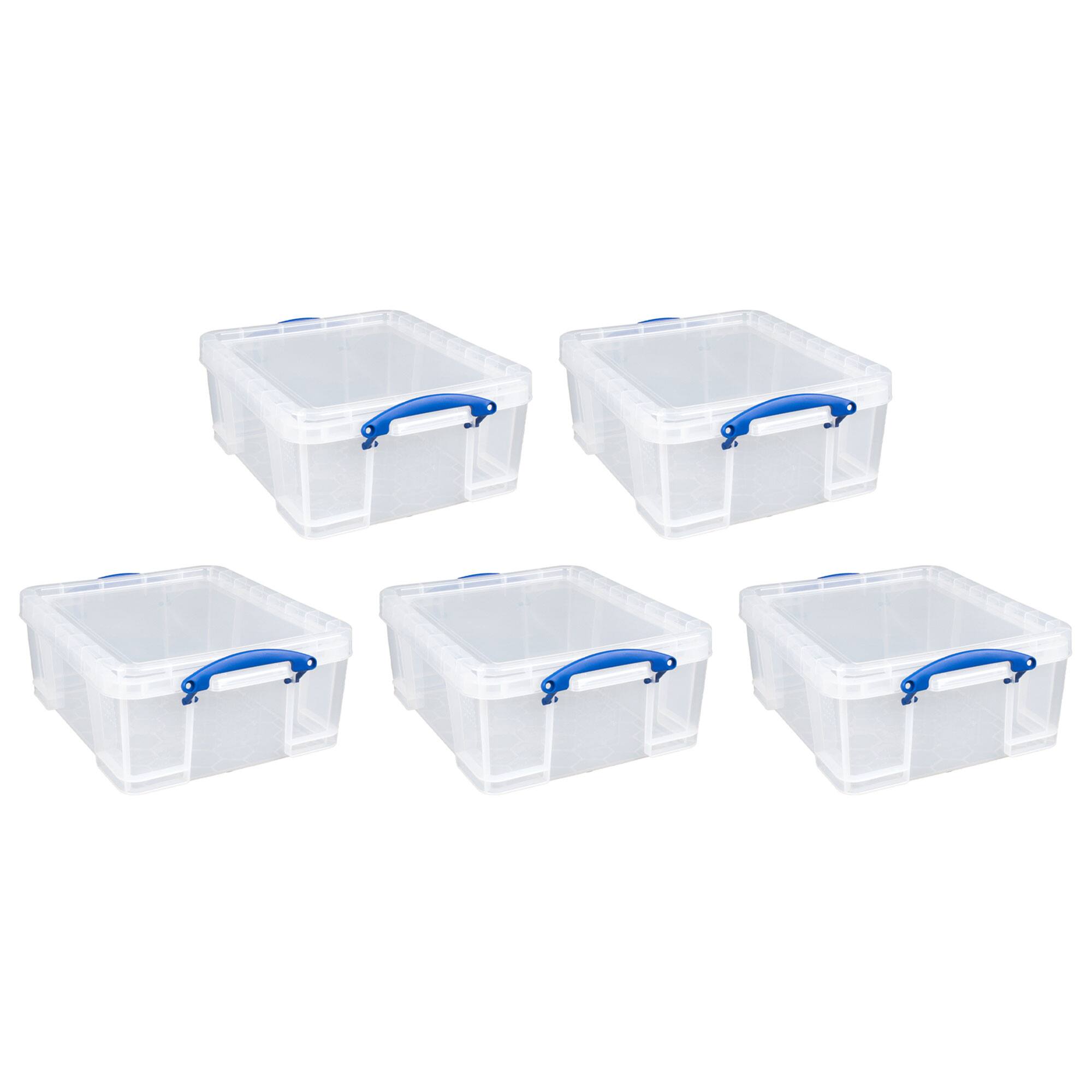 Front. Really Useful Box - Really Useful Box 17L Storage Container with Lid and Clip Lock Handles, (5 Pack) - Clear.
