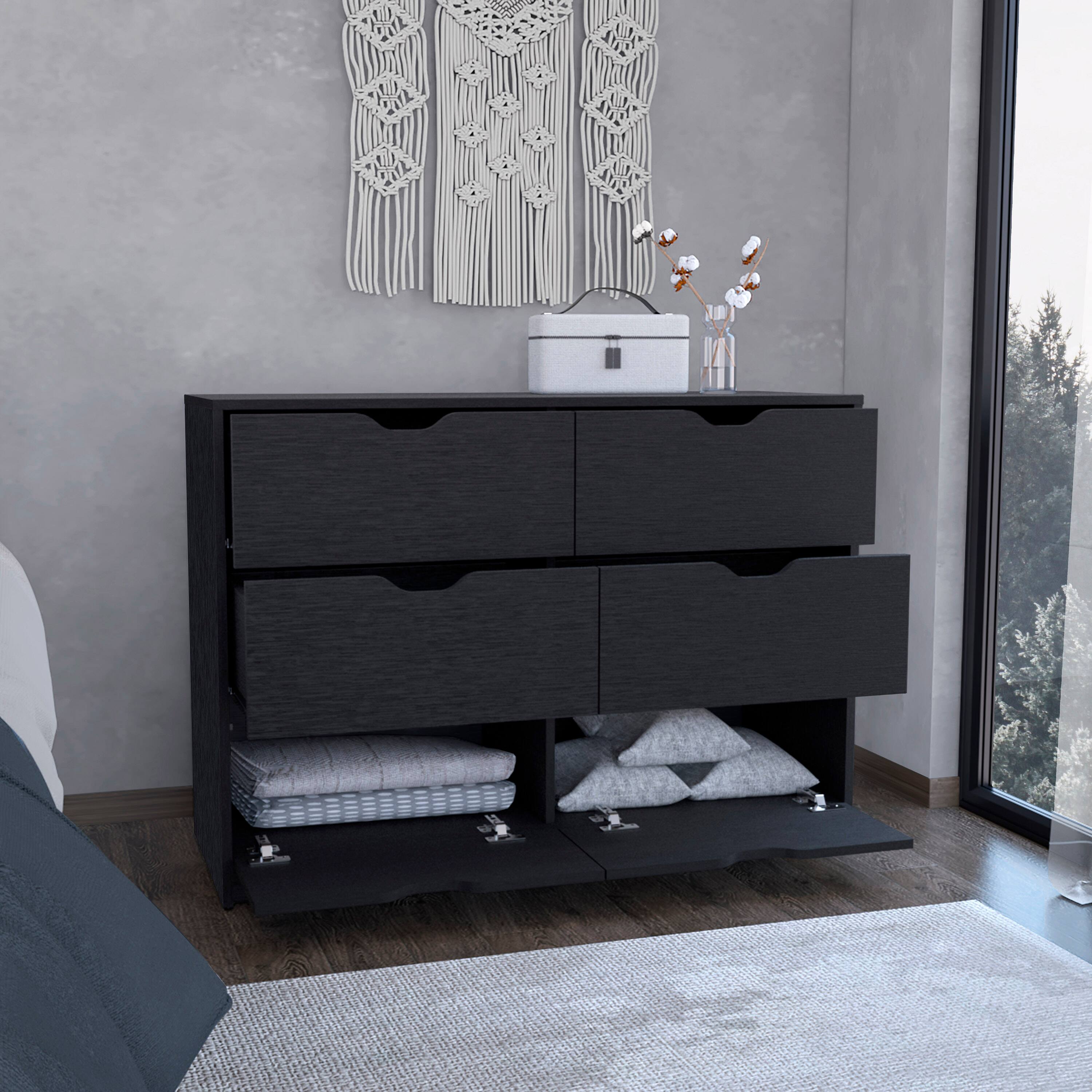 Alt View 3. TuHome - Basilea 4 Drawers Dresser, 2 Cabinets - Black.