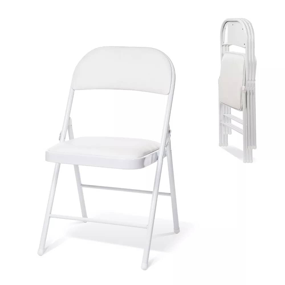 Essen Blissed - 4 Pack Folding Chairs with Padded Seats for Events Home Office, Pu Leather Folding Chair - White