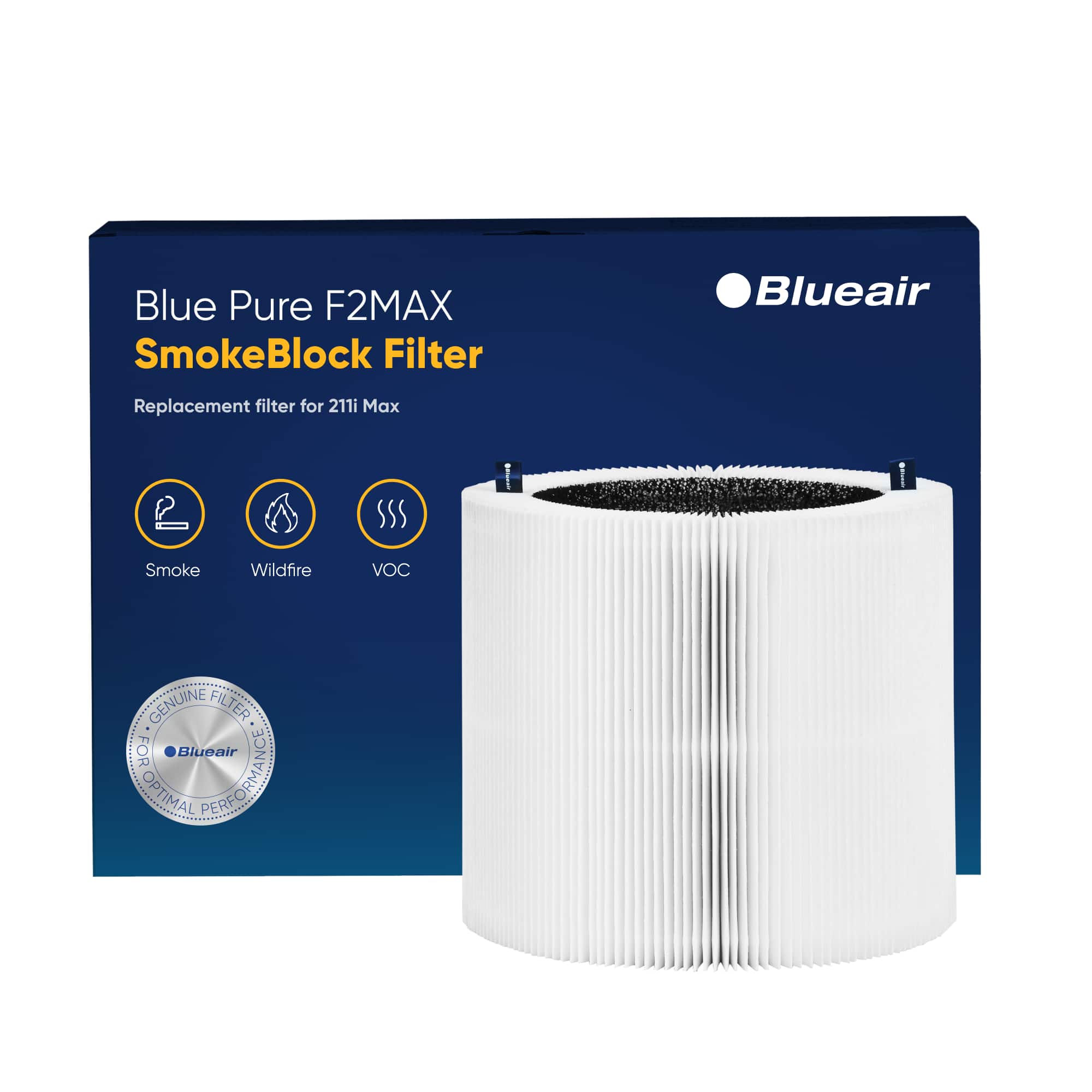 Blue Pure F2MAX SmokeBlock Filter Blueair Replacement filter for 211i Max Smoke Wildfire VOC GENUINE FILTER FOR Blueair OPTIMAL CERFORMANCE