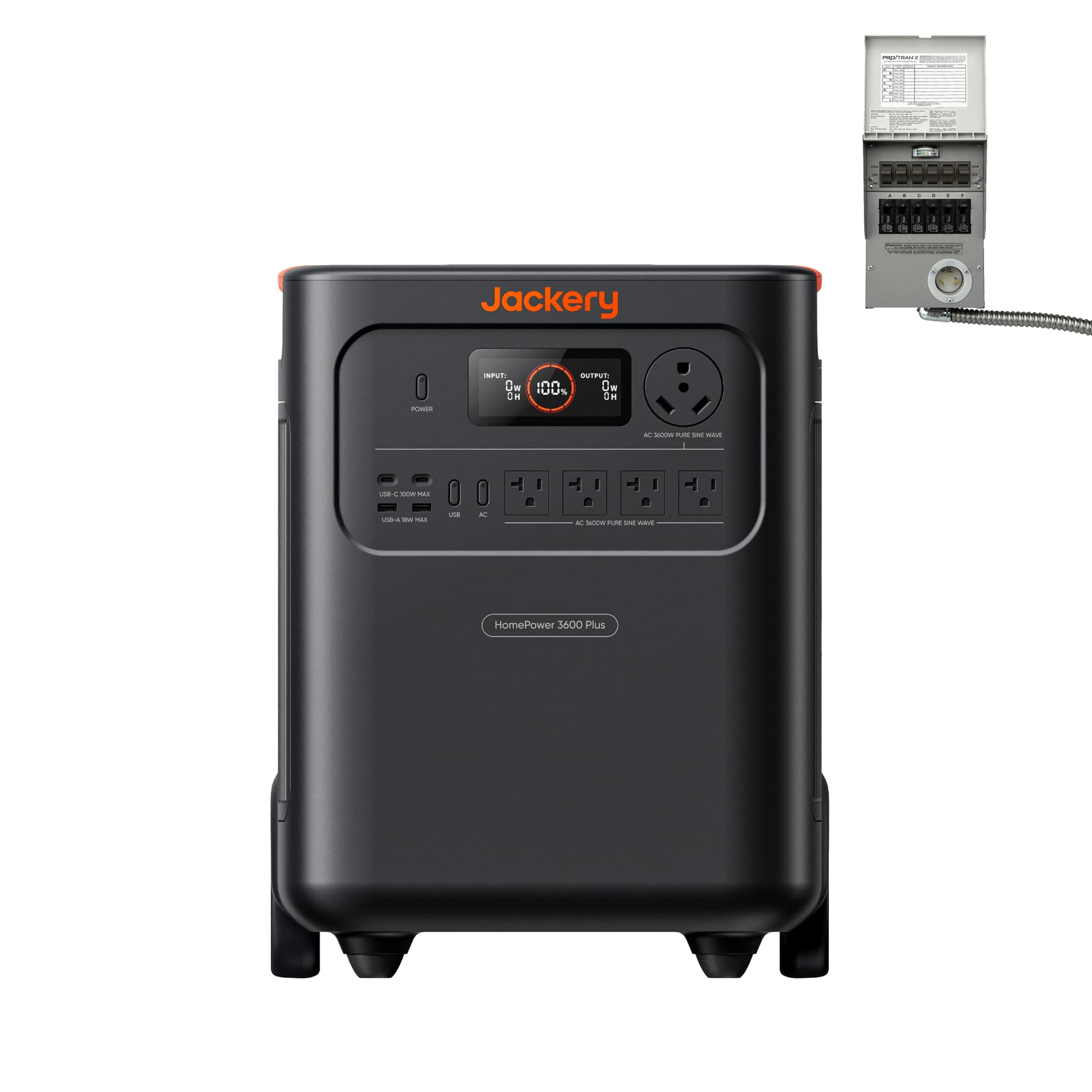 Jackery - HomePower 3600 Plus Portable Power Station (3584Wh) with a 120V Manual Transfer Switch for Essential Home Backup (3584 Wh Capacity) - Black