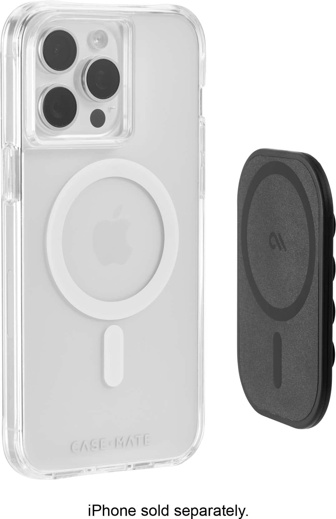 The image features a white iPhone case and a black case, both made by Case-Mate. The white case is a clear case, while the black case is a more protective, hard case. The cases are designed to protect the iPhone from scratches and other damages. The cases are sold separately, and the iPhone is not included in the package.
