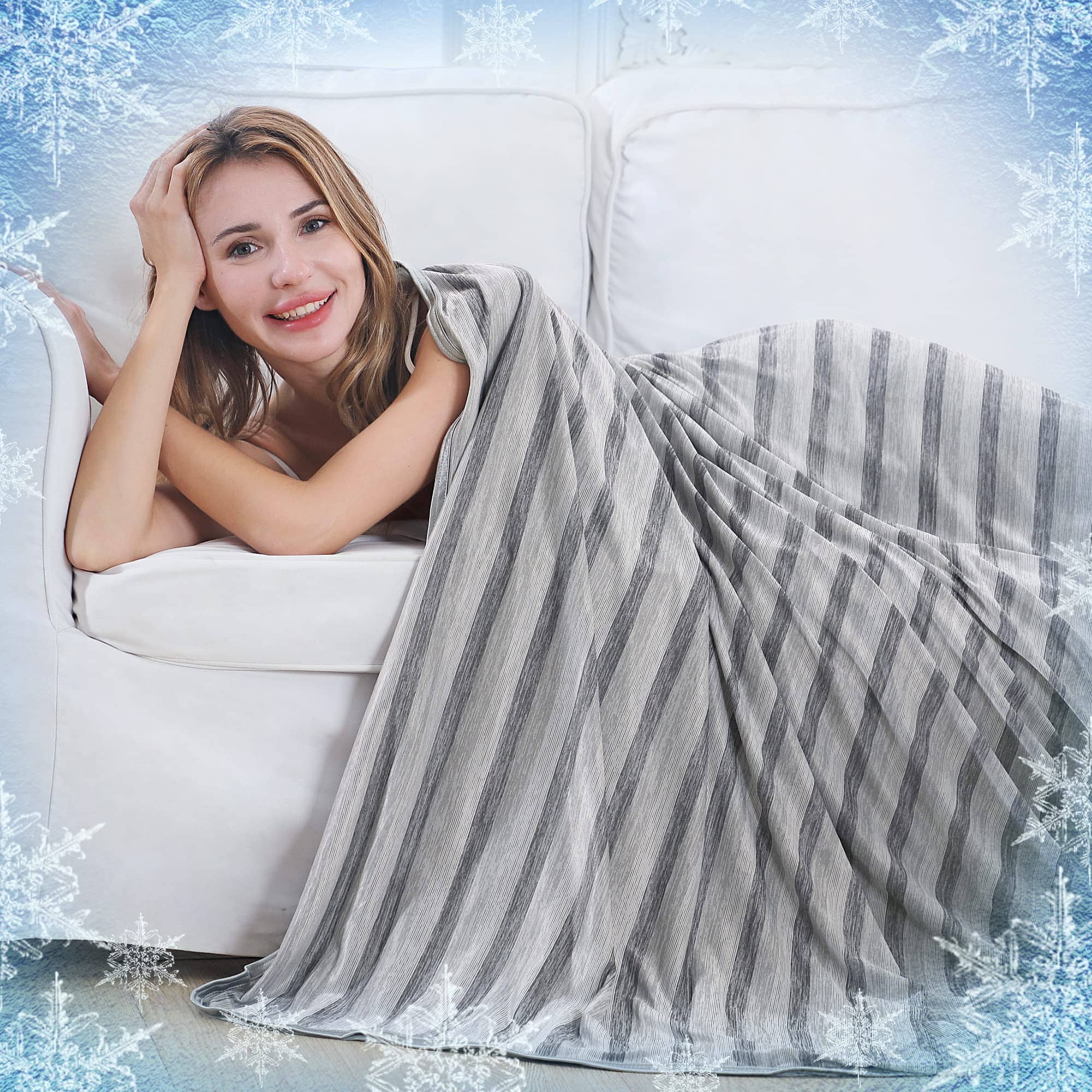 Paradigms Interiors - Summer Blanket With Double Sided Cold Effect Breathable Lightweight Arc-chill Q-max 0.5 Cool Fiber For Hot - Grey Stripe-Queen 90x90