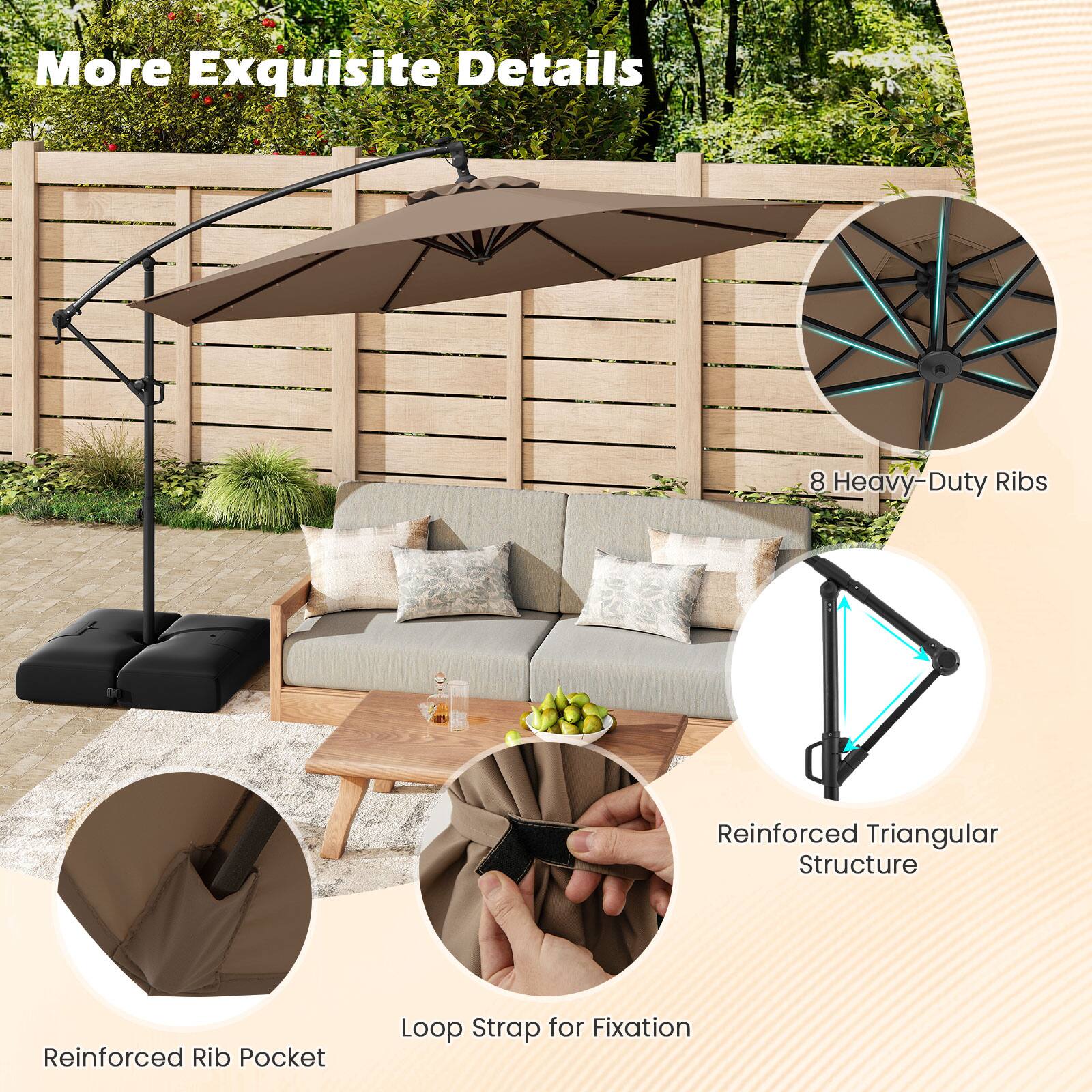 More Exquisite Details
8 Heavy-Duty Ribs
Reinforced Triangular Structure
Reinforced Rib Pocket
Loop Strap for Fixation