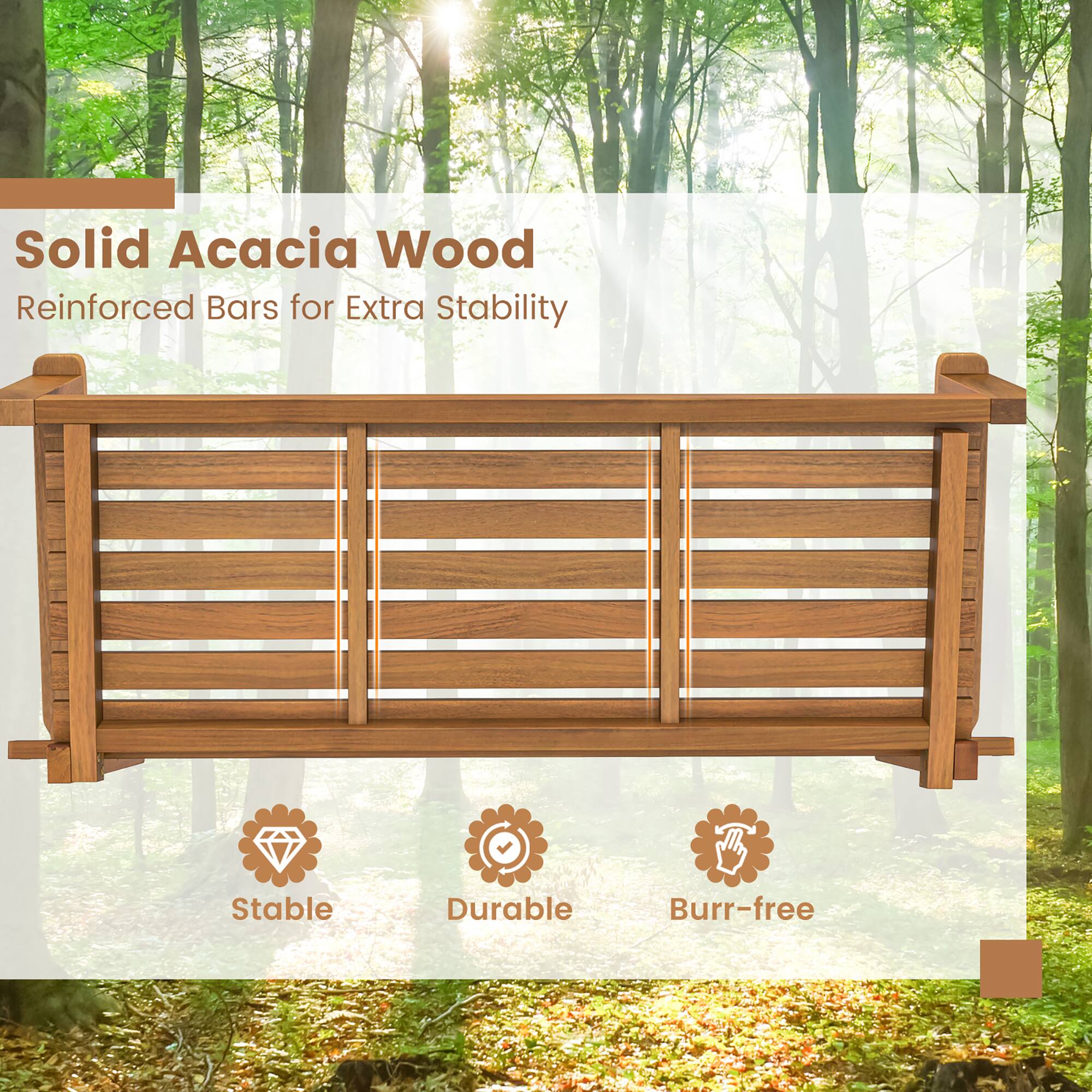 Alt View 3. Gymax - Gymax 2-Person Acacia Wood Outdoor Porch Swing Patio Hanging Bench Chair Natural - Natural.