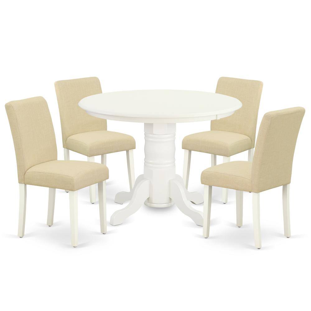 Back. East West Furniture - Dining Room Set Linen White - Brown.