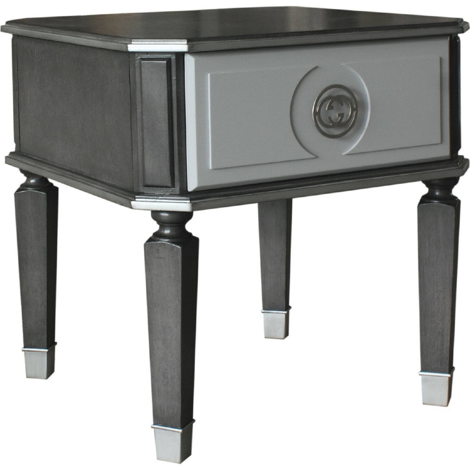 Front. Manhattan Lane - MDF End Table with 1 Drawer and Turned Tapered Legs - Gray and Silver.