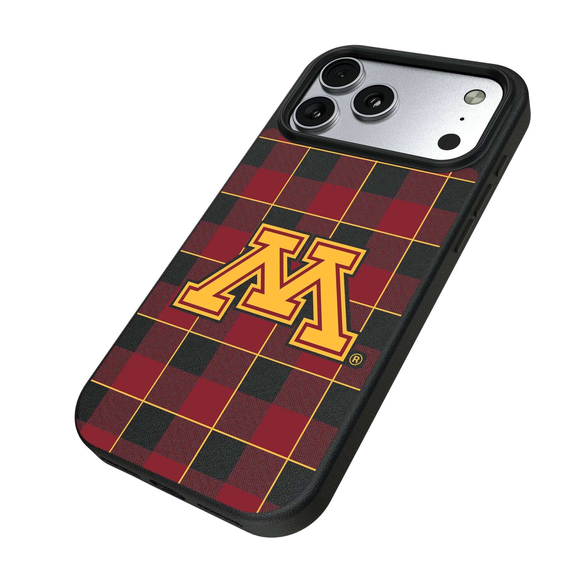 Alt View 1. Keyscaper - Minnesota Golden Gophers Plaid Magnetic Bump iPhone Case - 16 Plus - Black.